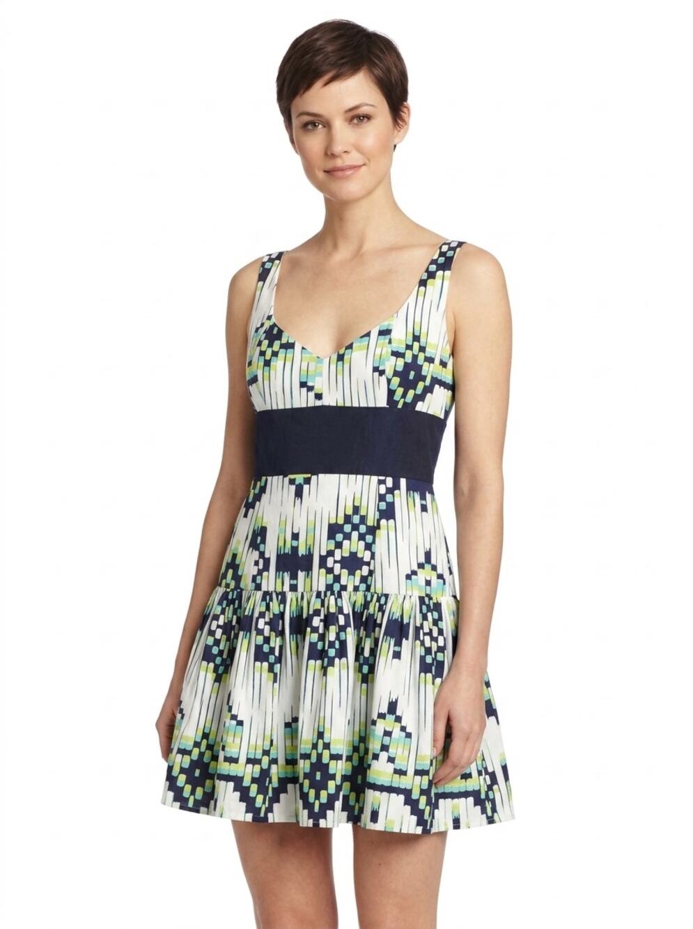 Cynthia Steffe Sleeveless V-Neck A-Line Dress Women See Measurements